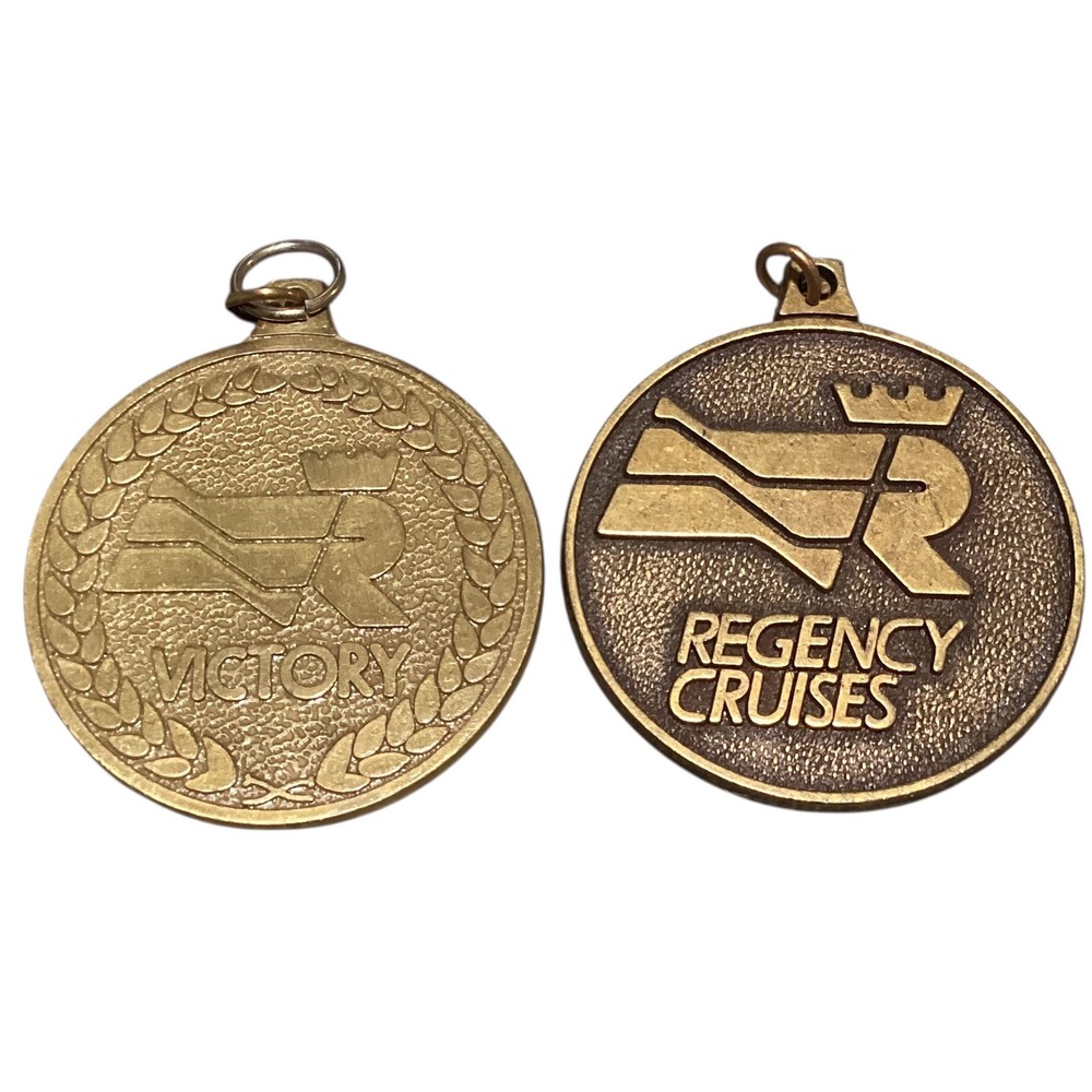 Regency Cruises Victory Medallion Souvenir Keychain Pendant Brass Tone USA